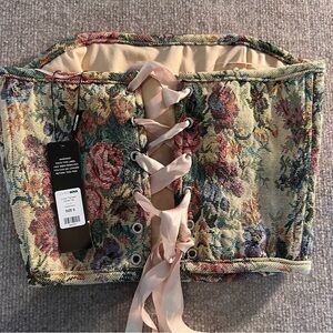 NWT Floral Lace-Up Corset Top with gorgeous tapestry print.